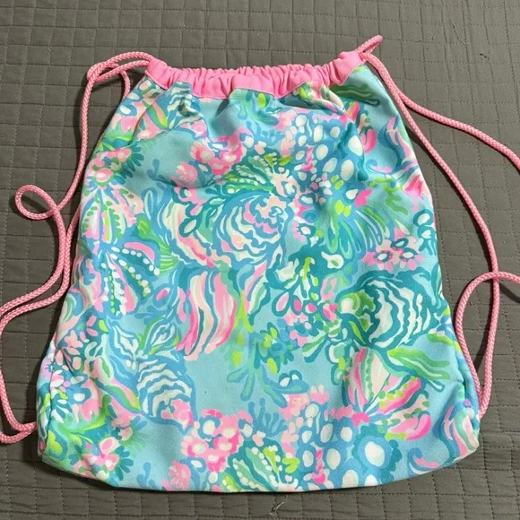 Lily Pulitzer Floral Drawstring Bag in Blue, Green and Pink - Picture 3 of 3
